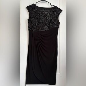 Connect Appeal Black Beaded Cap Sleeveless Faux Wrap Sheath Dress, 10P